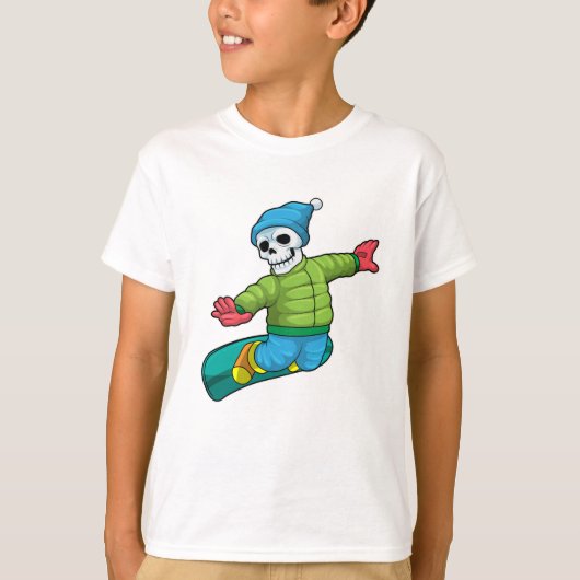 Skelet als Snowboarder met Snowboard T-shirt (Voorkant)