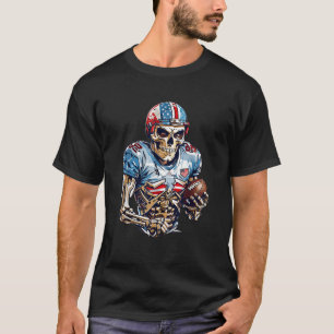 Skelet Amerikaanse Football Speler Halloween Graph T-shirt