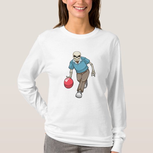 Skelet bij Bowling met Bowling-bal T-shirt (Voorkant)