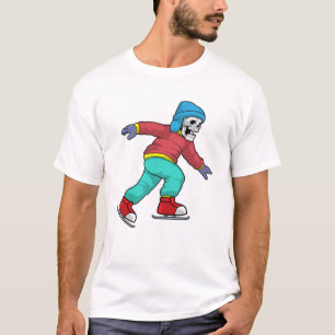 Skelet bij ijsschaatsen met ijsschaatsen t-shirt