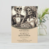 Skelet Bruid en bruidegom Beige Tan Wedding Kaart (Staand voorkant)