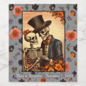 Skelet Bruid en bruidegom Hallobruiloft Wijn Etiket (Enkel label)