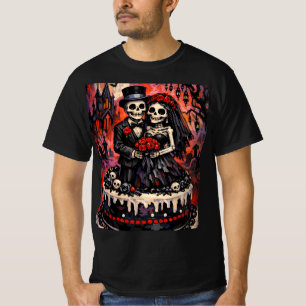 Skelet Bruiloft, gotische Liefdeparen Omhelzing T-shirt