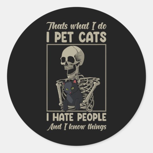Skelet Cat Kitten Lover Grumpy Skull Kat Pet O Ronde Sticker (Voorkant)