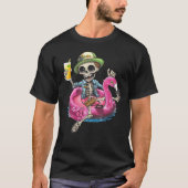 Skelet Chilling op Flamingo Lifeboy Halloween S T-shirt (Voorkant)