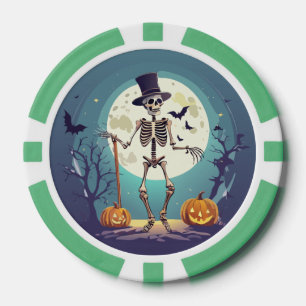 Skelet dansend onder de maan Halloween Poker Chips
