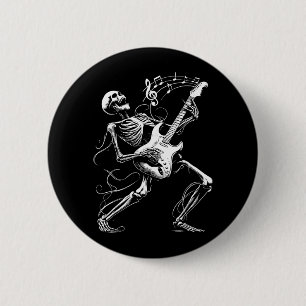 Skelet dat gitaarmuziek speelt voor mannen vrouwen ronde button 5,7 cm