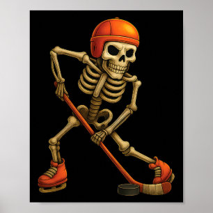Skelet dat ijshockeyspeler speelt Halloween-kostuu Poster