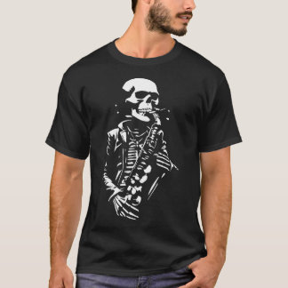 Skelet dat saxofoon speelt t-shirt