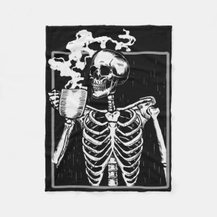 Skelet Drink Coffee Fun Skull Mannen Vrouwen Hallo Fleece Deken