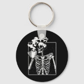 Skelet Drink Coffee Funny Skull Mannen Vrouwen Hal Sleutelhanger (Voorkant)