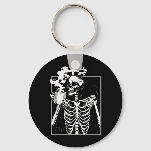 Skelet Drink Coffee Funny Skull Mannen Vrouwen Hal Sleutelhanger (Voorkant)
