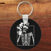 Skelet Drink Coffee Funny Skull Mannen Vrouwen Hal Sleutelhanger (Voorkant)
