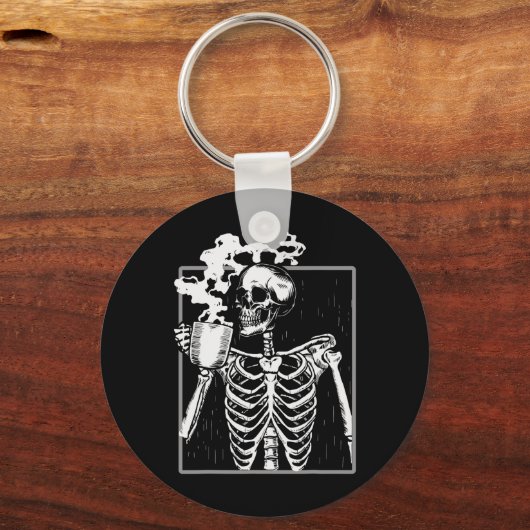 Skelet Drink Coffee Funny Skull Mannen Vrouwen Hal Sleutelhanger (Voorkant)