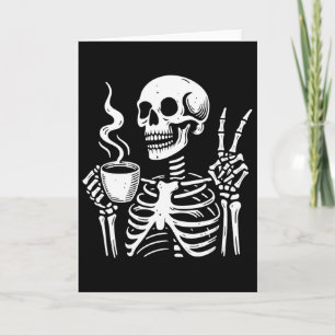 Skelet Drinkt Koffie Gotische Vredesteken Hallowee Kaart