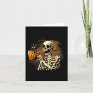 Skelet Drinkt Koffie Grappige Schedel Halloween Co Kaart
