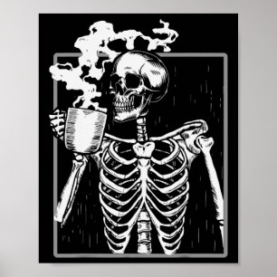 Skelet Drinkt Koffie Liefhebber Grappig Halloween  Poster