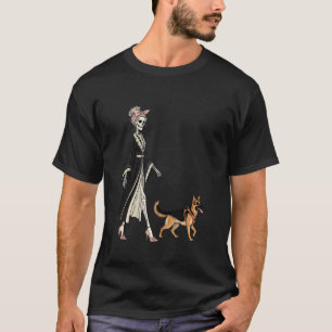 Skelet Duitse Herdershond Wandelen Halloween Vrouw T-shirt