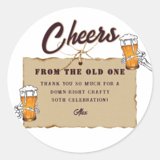 Skelet Een Koude voor de Oude Eén Bier Verjaardag Ronde Sticker