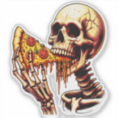Skelet eet pizza sticker (Voorkant)