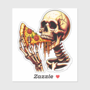 Skelet eet pizza sticker