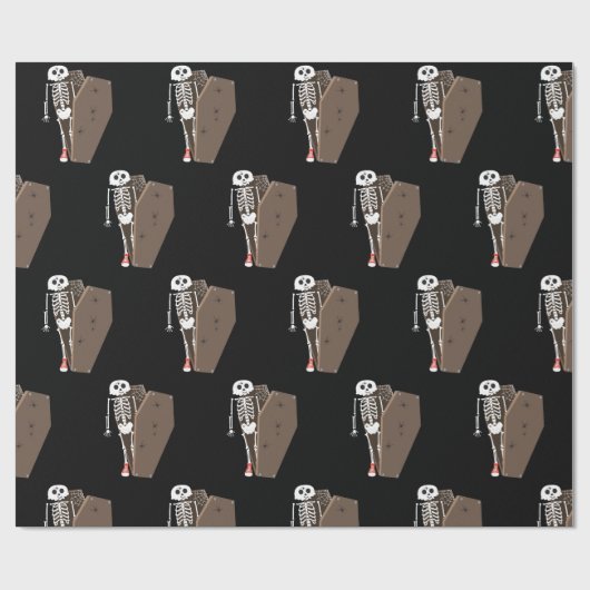 Skelet- en Coffin Halloween-ontwerp Cadeaupapier (Vlak)
