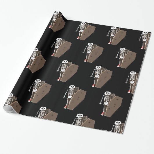 Skelet- en Coffin Halloween-ontwerp Cadeaupapier (Uitgerold)