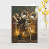 Skelet en graf Halloween Kaart (Gele Bloem)