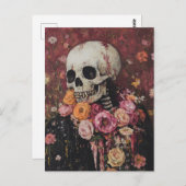 Skelet en roze bloemen Briefkaart (Voorkant / Achterkant)