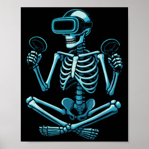 Skelet Gamer Vr-hoofdtelefoon Grappig Halloween-ga Poster