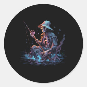 Skelet Gevist Halloween Bass Fisher Skelet Ronde Sticker