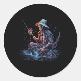 Skelet Gevist Halloween Bass Fisher Skelet Ronde Sticker