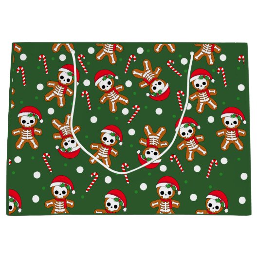 Skelet Gingerbread Man Groen Groot Cadeauzakje (Voorkant)