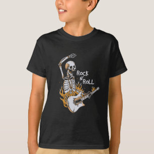 Skelet gitaar spelen met vuur t-shirt