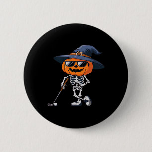 Skelet Golf Halloween Pompoen Golfende Golfer T-sh Ronde Button 5,7 Cm