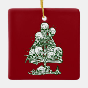 skelet gothic skull lelijke kerstboomskelet keramisch ornament