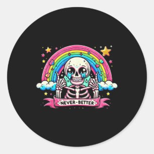 Skelet Halloween Shirten Nooit Beter Schedel Regen Ronde Sticker