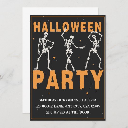 Skelet Halloweenfeest Kaart (Voorkant / Achterkant)