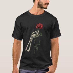 Skelet hand die rode roos vasthoudt t-shirt