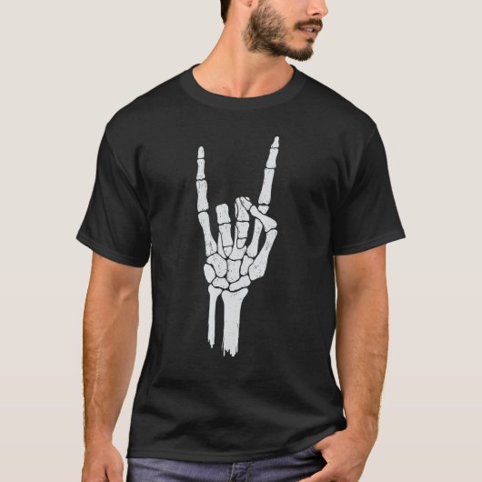 Skelet Hand Duivel Horns Rock Hand Gesture T-shirt (Voorkant)
