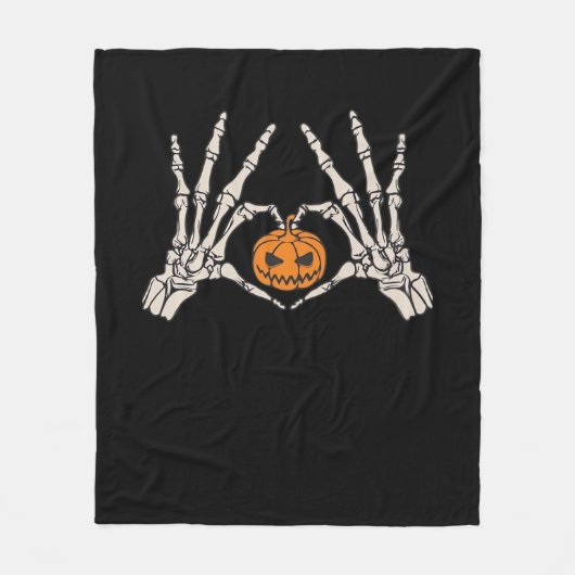 Skelet Hand Hart en Pompoen Grappige Schedel Halve Fleece Deken (Voorkant)