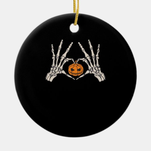 Skelet Hand Hart en Pompoen Grappige Schedel Halve Keramisch Ornament (Voorkant)