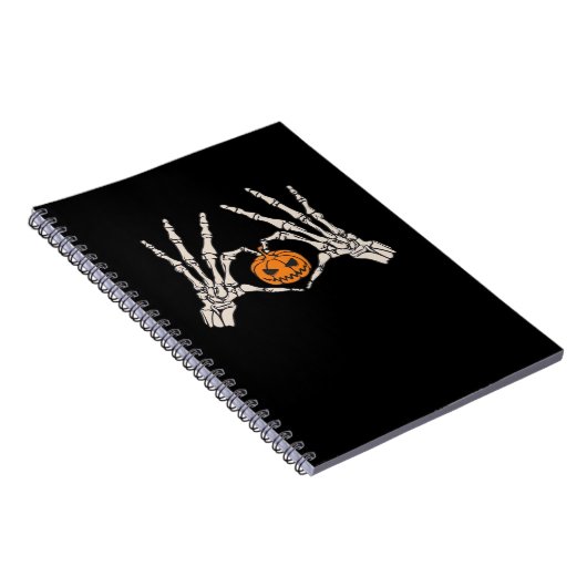 Skelet Hand Hart en Pompoen Grappige Schedel Halve Notitieboek (Rechterzijde)