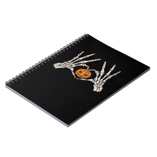 Skelet Hand Hart en Pompoen Grappige Schedel Halve Notitieboek (Linkerzijde)