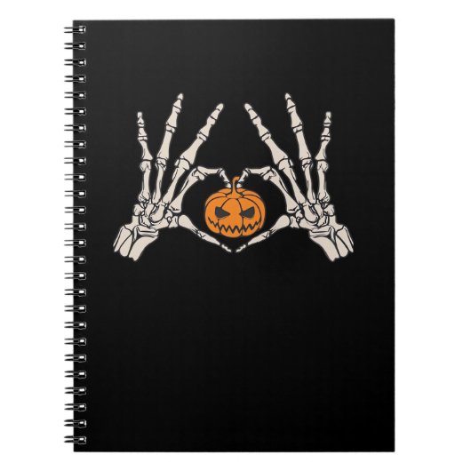 Skelet Hand Hart en Pompoen Grappige Schedel Halve Notitieboek (Voorkant)