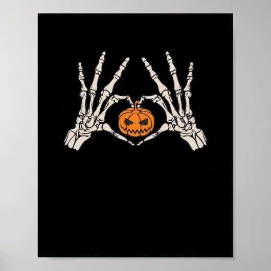 Skelet Hand Hart en Pompoen Grappige Schedel Halve Poster (Voorkant)