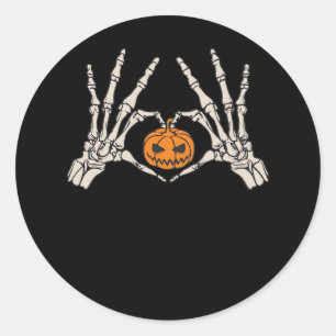 Skelet Hand Hart en Pompoen Grappige Schedel Halve Ronde Sticker