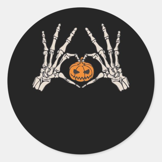 Skelet Hand Hart en Pompoen Grappige Schedel Halve Ronde Sticker (Voorkant)