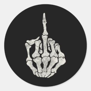 Skelet hand middelvinger voor off schedel ronde sticker