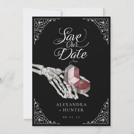 Skelet Hand Ring Gotische Bruiloft Save the Date Kaart (Voorkant)